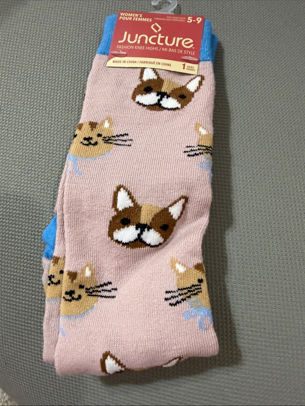 Juncture Women's Pink Cat & Dog Knee-High Socks shoe size 5-9